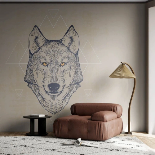 Fotobehang Premium Sand - Een alfa met een indringende blik - Dieren, Hond, Huskies - 100x70 cm