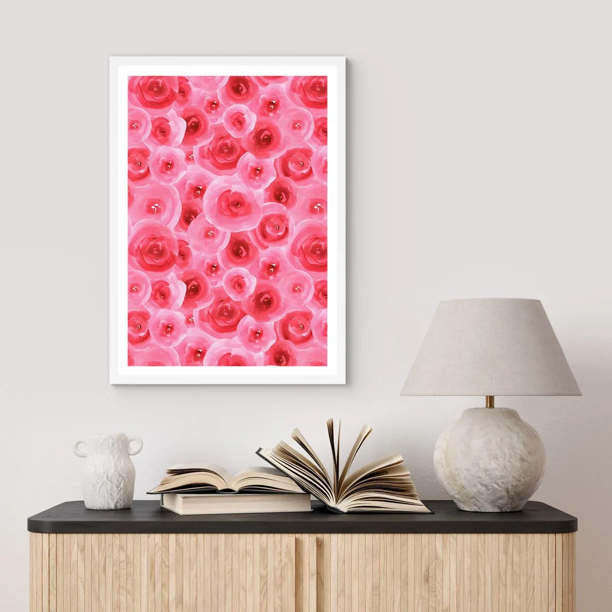 Poster in een witte lijst - Rozen onder en boven - 50x70 cm