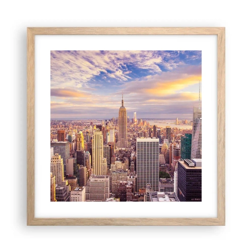 Een poster in een licht eiken lijst - Reik alleen naar de wolken - 40x40 cm