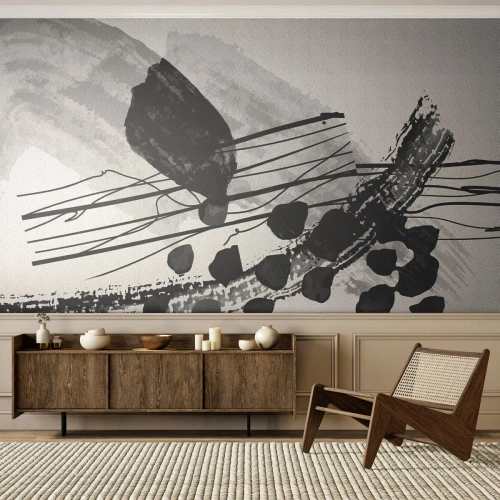 Fotobehang Premium Sand - Zwart-wit organische abstractie - Abstractie, Modern, Deel - 100x70 cm