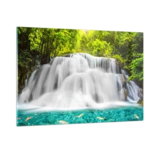 Schilderen op glas - Een schuimige waterval van groen naar azuurblauw - 120x80 cm