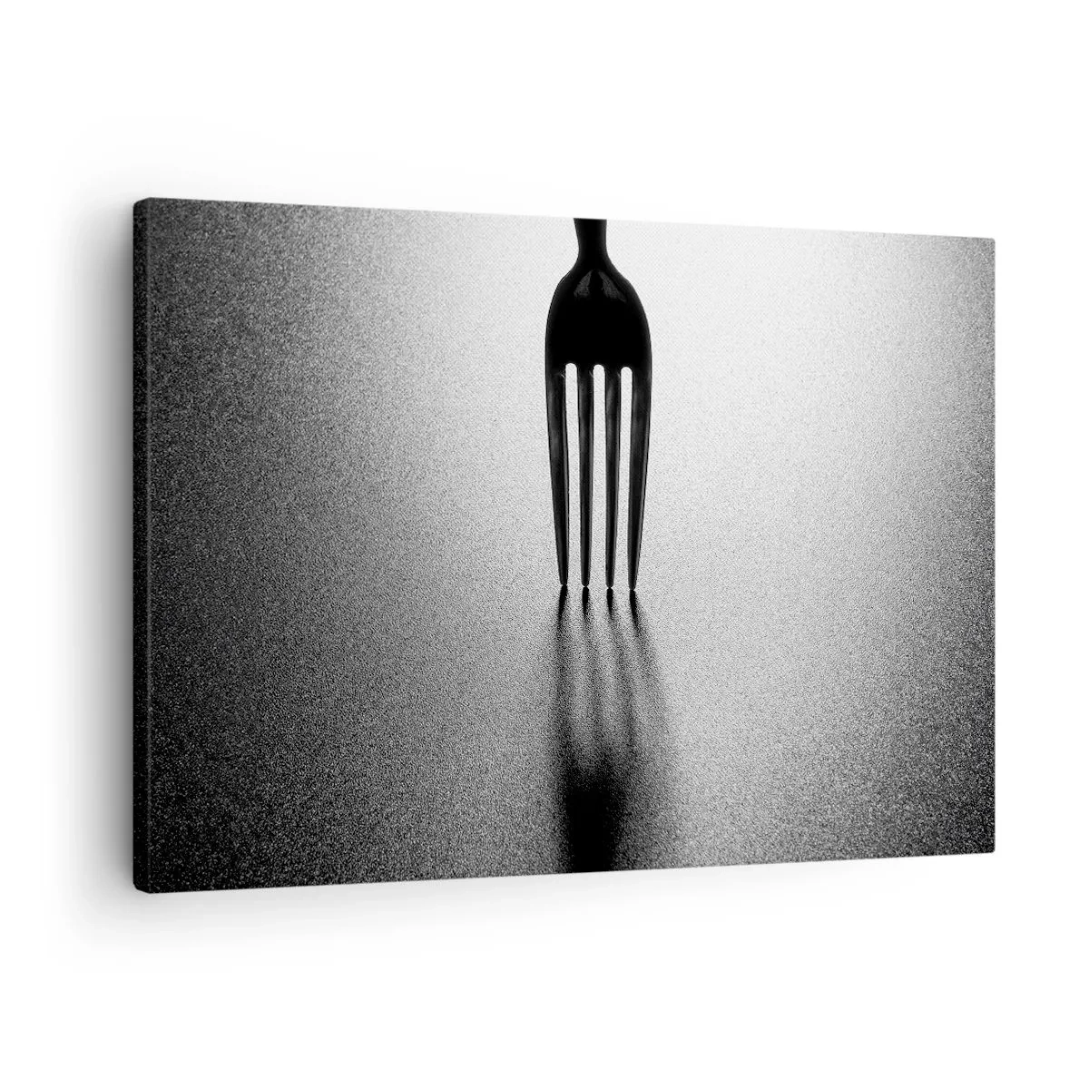 Schilderen op canvas - Een minimalistische versie van een vork in zwart-wit met schaduwspel. - 70x50cm - Licht en schaduw - Moderne wanddecoratie voor woonkamer en slaapkamer ARTTOR
