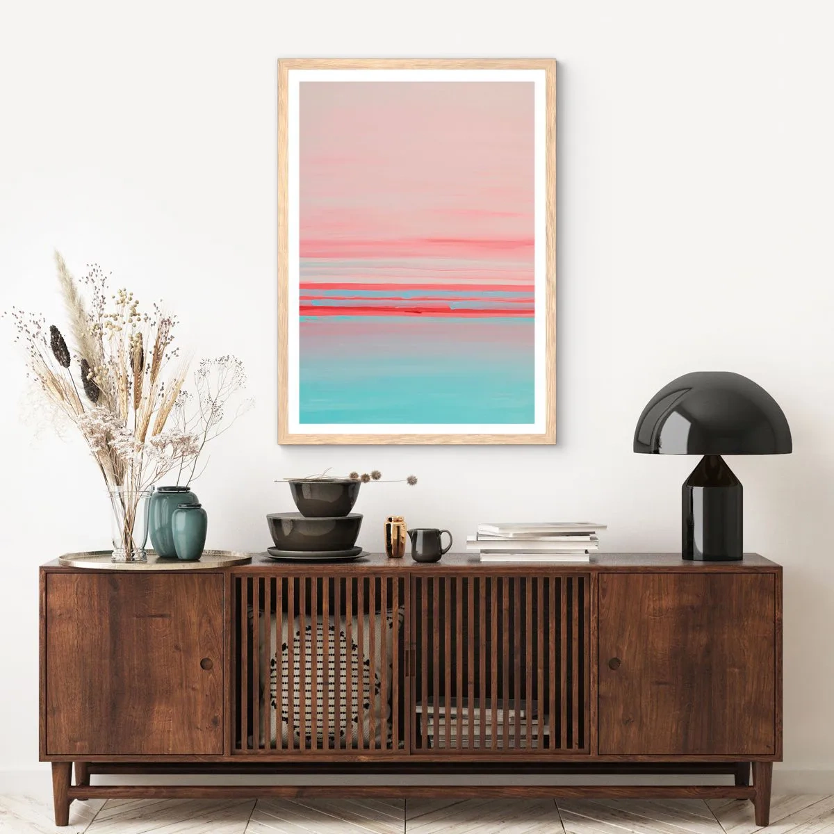 Een poster in een licht eiken lijst - Abstractie bij dageraad - 61x91 cm