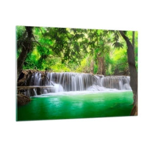 Schilderen op glas - Een waterval in het groen - 120x80 cm