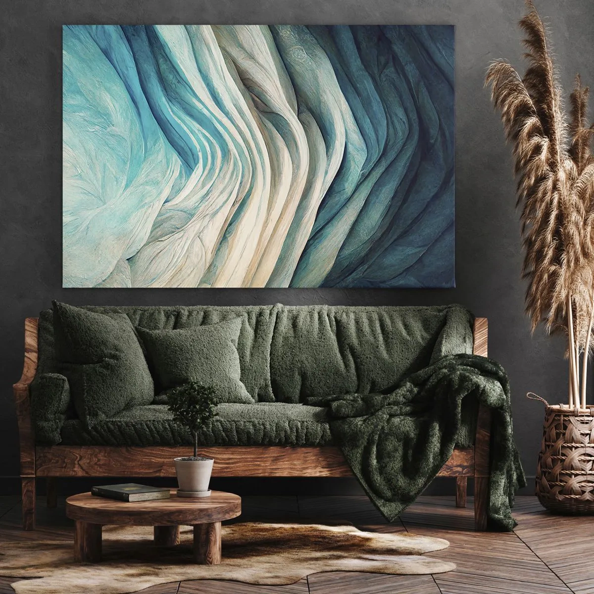 Schilderen op canvas - Dynamische golven in tinten blauw en wit - 70x50cm - Blauwe onverzadigbaarheid - Moderne wanddecoratie voor woonkamer en slaapkamer ARTTOR
