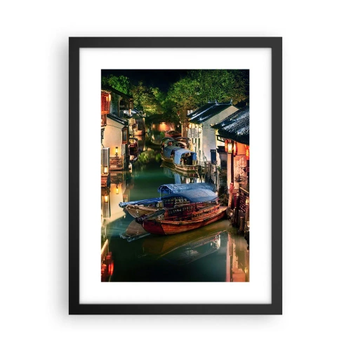 Poster in een zwarte lijst - Een avond op een Chinese straat - 30x40 cm