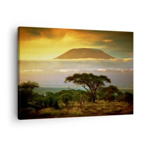 Schilderen op canvas - Afrikaans landschap met de Kilimanjaro bij zonsopgang - 70x50cm - Een reizigersdroom - Moderne wanddecoratie voor woonkamer en slaapkamer ARTTOR