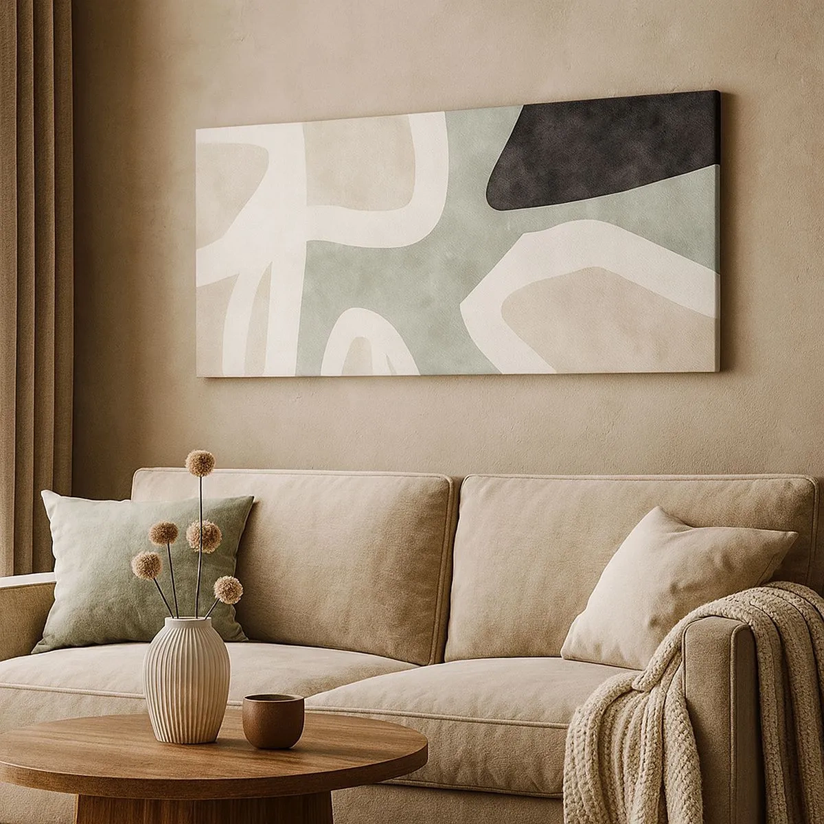 Schilderen op canvas - Compositie met een zwart motief - 100x40 cm