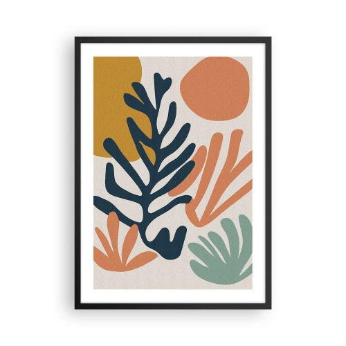 Poster in een zwarte lijst - Een kleurrijke compositie van plantvormen in een moderne stijl - 50x70cm - Koraalzeeën - Moderne wanddecoratie voor woonkamer en slaapkamer ARTTOR
