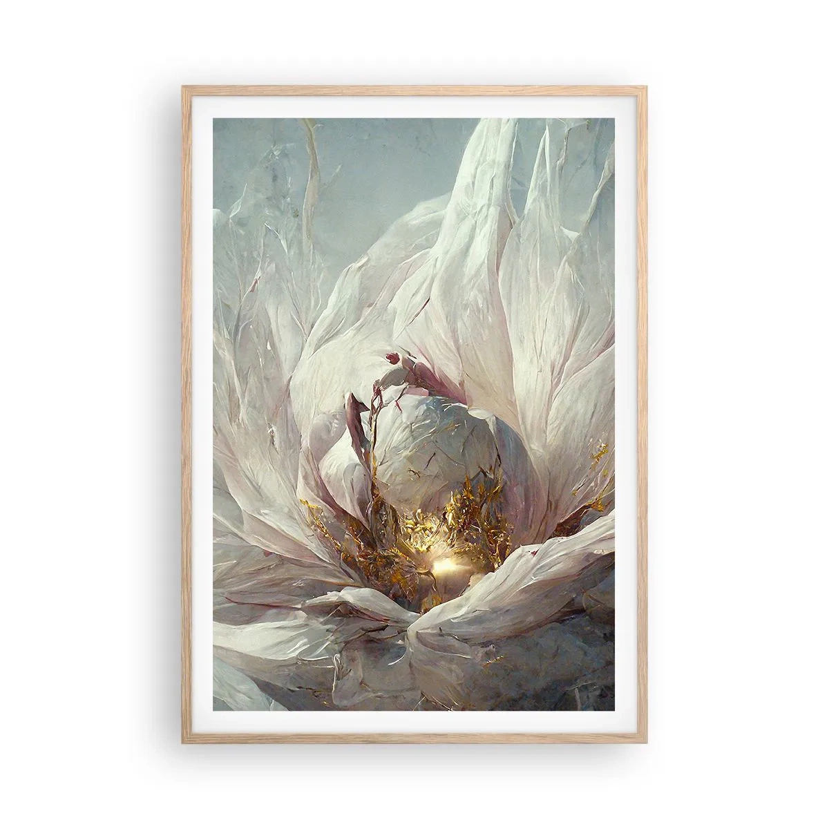Een poster in een licht eiken lijst - Hij bloeit eens in de honderd jaar - 70x100 cm