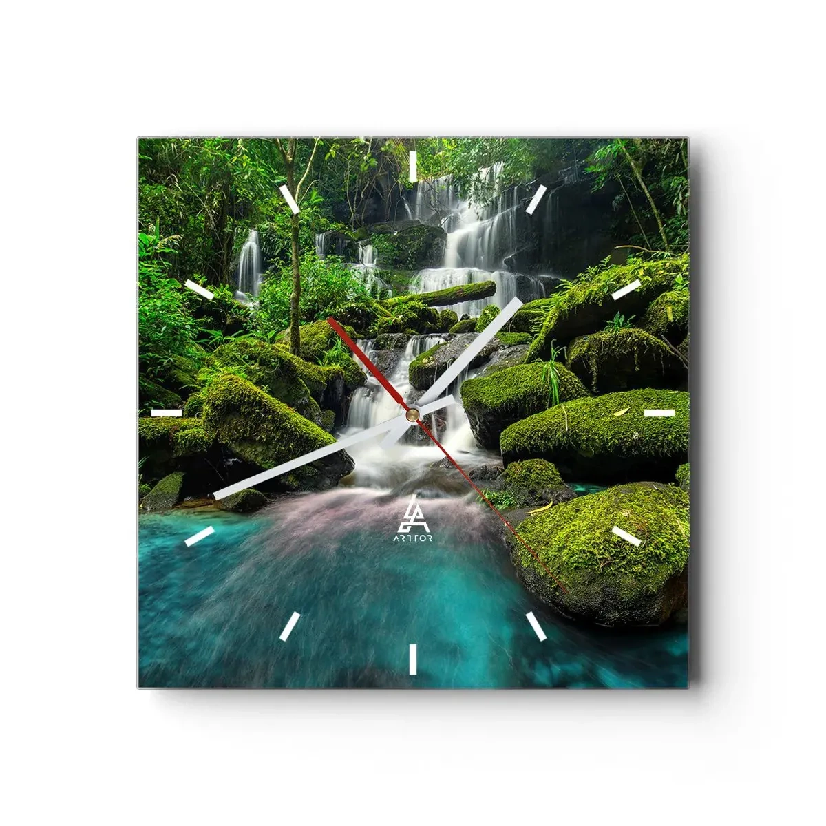 Wandklok - Klok - Turkoois, saffieren en vloeibaar zilver - 40x40 cm