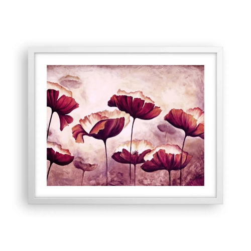 Poster in een witte lijst - Rood en wit bloemblad - 50x40 cm