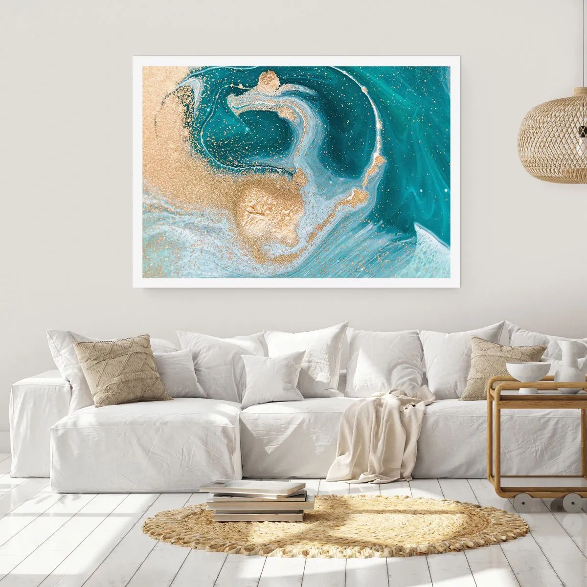 Poster - Een werveling van goud en turkoois - 100x70 cm