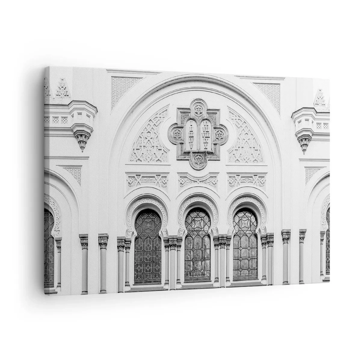 Schilderen op canvas - Architectonische details van de gevel in een monochrome stijl - 70x50cm - Op de grens van culturen - Moderne wanddecoratie voor woonkamer en slaapkamer ARTTOR