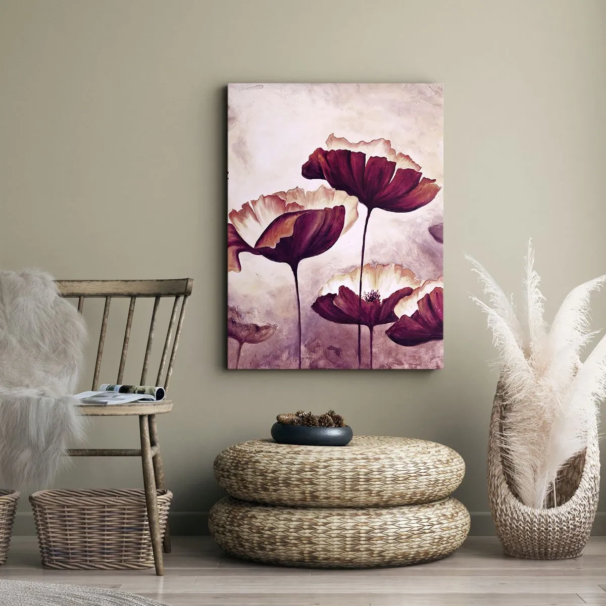 Schilderen op canvas - Rood en wit bloemblad - 65x120 cm