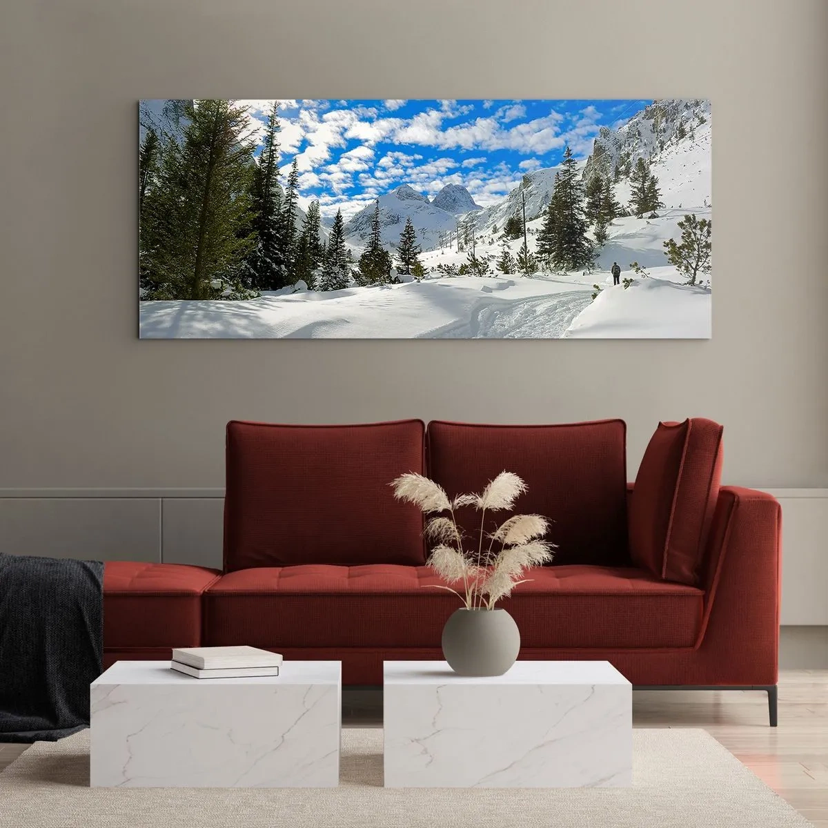 Schilderen op glas - In de sneeuw en in de zon - 160x50 cm