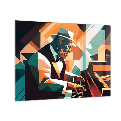 Schilderen op glas - Een kleurrijk portret van een jazzpianist - 70x50cm - Al die jazz - Moderne wanddecoratie voor woonkamer en slaapkamer ARTTOR