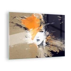 Schilderen op glas - Abstract portret van een vrouw met oranje accenten - 70x50cm - En er is licht - Moderne wanddecoratie voor woonkamer en slaapkamer ARTTOR