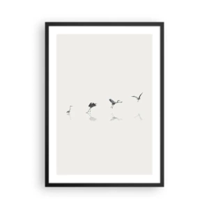 Poster in een zwarte lijst - Een minimalistische compositie van vogels bij het water - 50x70cm - Vier eenvoudige stappen - Moderne wanddecoratie voor woonkamer en slaapkamer ARTTOR