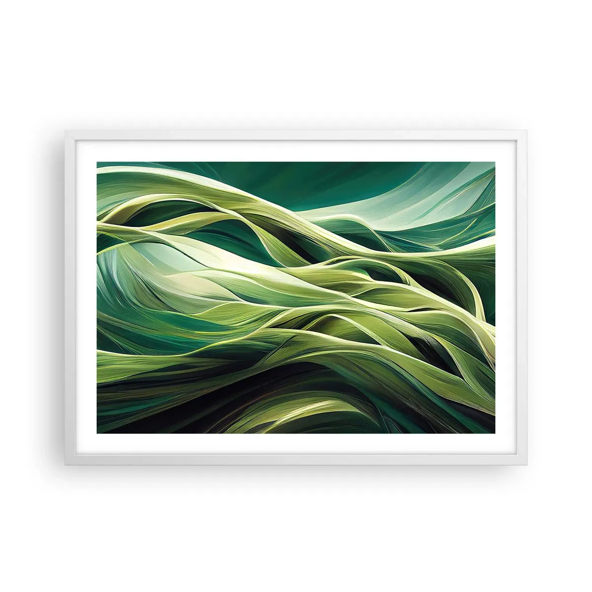 Poster in een witte lijst - Abstract groen spel - 70x50 cm