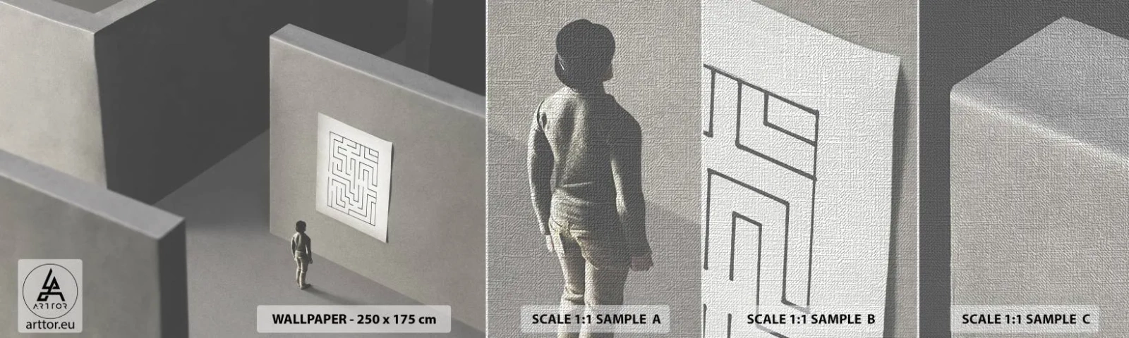 Fotobehang Monster Premium Canvas - Maar waar ben ik? - Doolhof, Abstractie, Deel - 100x30 cm