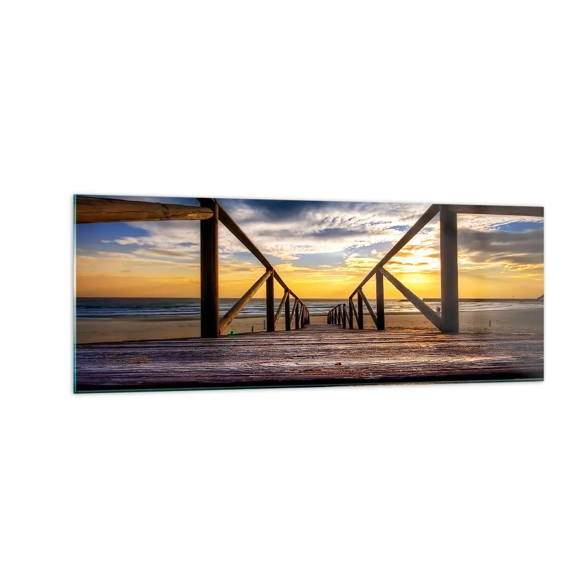 Schilderen op glas - Rechtstreeks naar het rustige strand bij zonsondergang - 140x50 cm