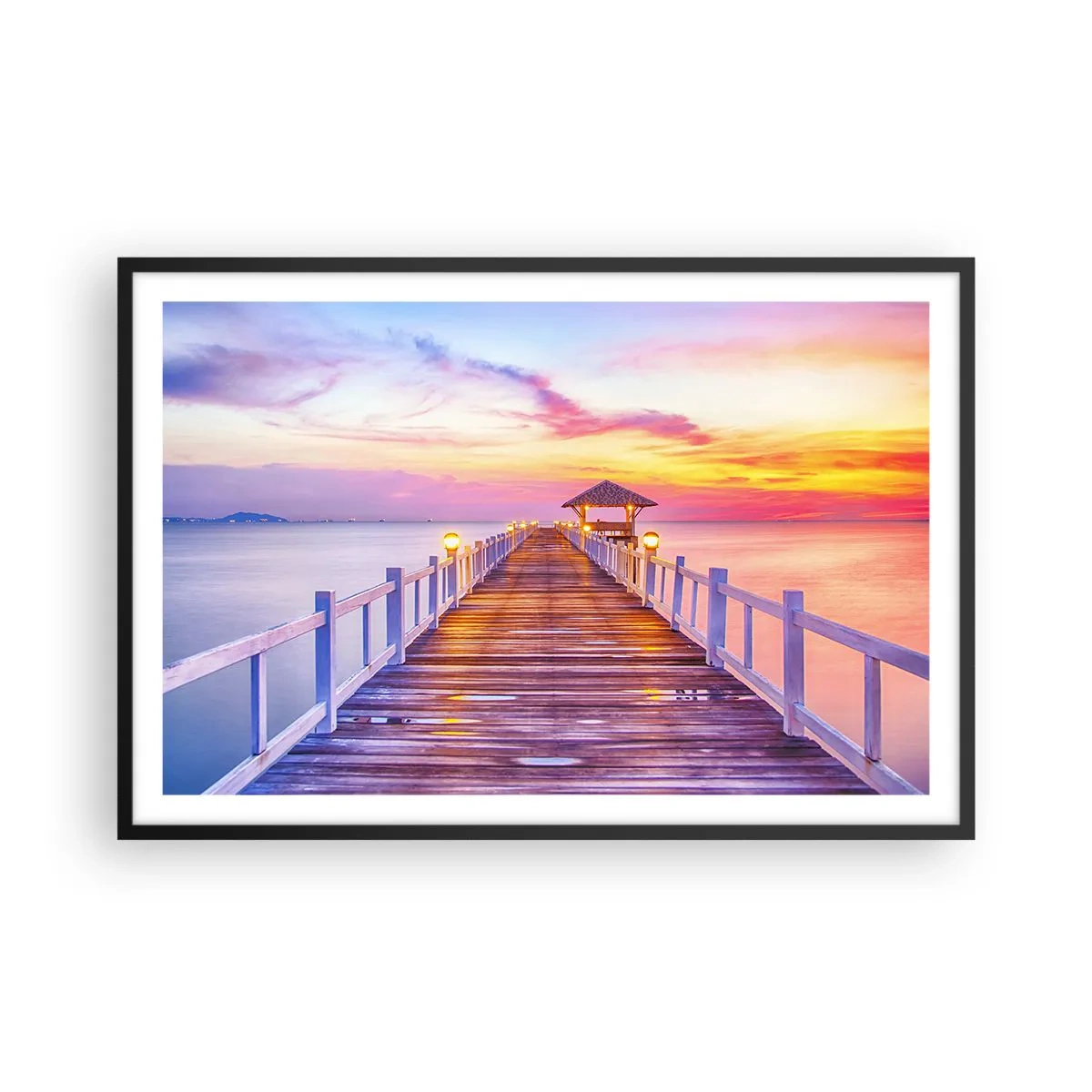 Poster in een zwarte lijst - De lila-gouden stilte van de avond - 91x61 cm