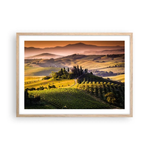Een poster in een licht eiken lijst - Arcadia - het Toscaanse landschap - 70x50 cm