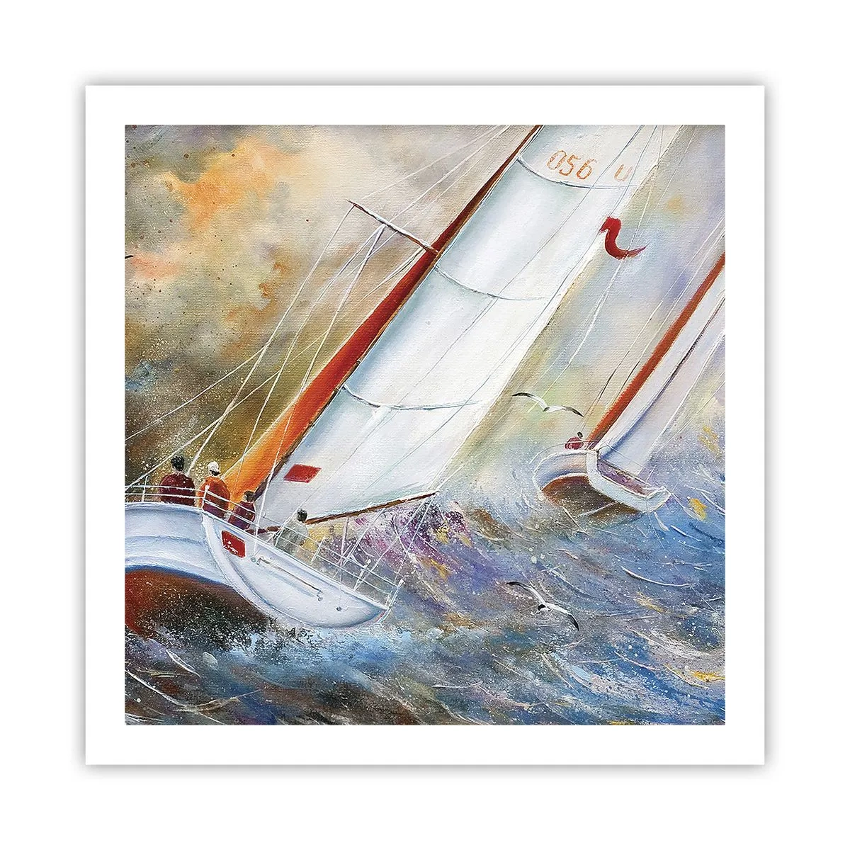 Poster - Lopend op de golven - 60x60 cm