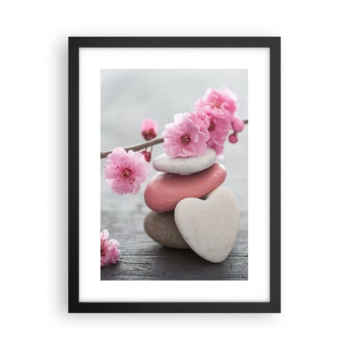 Poster in een zwarte lijst - Gelukzaligheid met een kersenbloesem - 30x40 cm