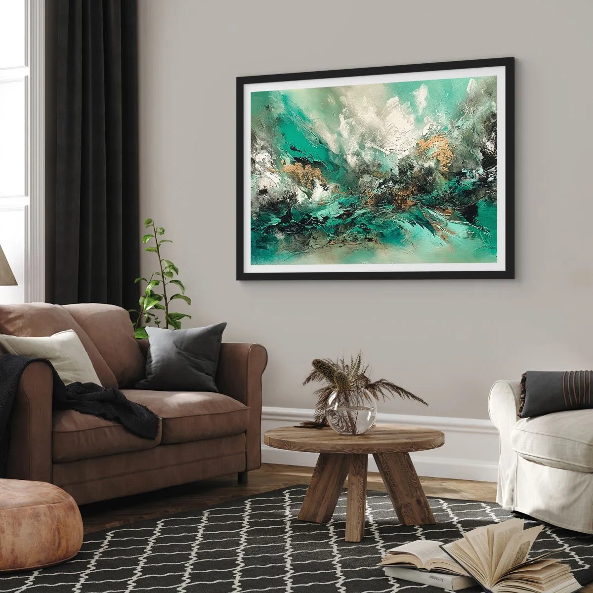Poster in een zwarte lijst - Emerald en zwarte branding - 70x50 cm