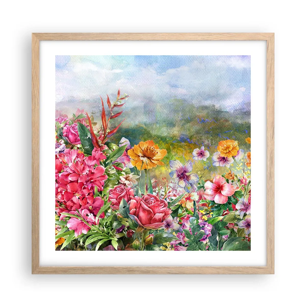 Een poster in een licht eiken lijst - Een tuin die gek is geworden - 50x50 cm