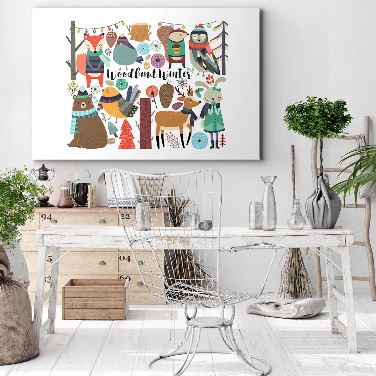 Schilderen op canvas - Winterbosdieren in kleurrijke afbeeldingen - 70x50cm - Sprookjesvakantie in het bos - Moderne wanddecoratie voor woonkamer en slaapkamer ARTTOR
