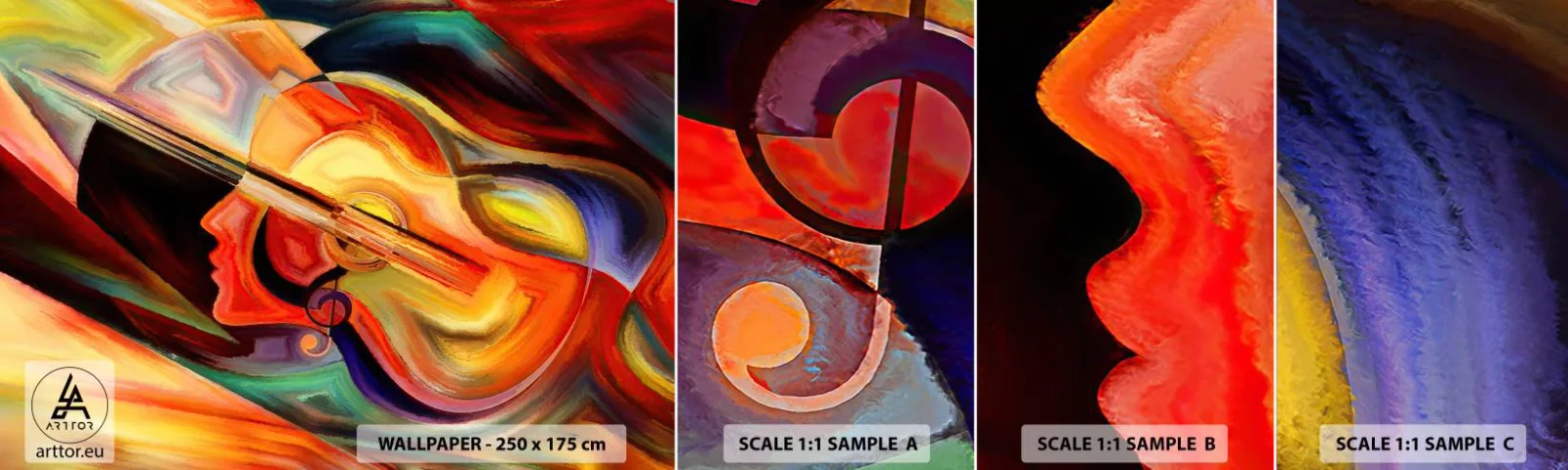 Fotobehang Monster Zelfklevend Deluxe Sticker - Alles in orde - Abstractie, Het gezicht van de vrouw, Viool - 100x30 cm