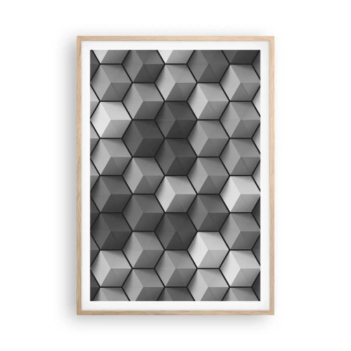 Een poster in een licht eiken lijst - Kubistische puzzel - 70x100 cm