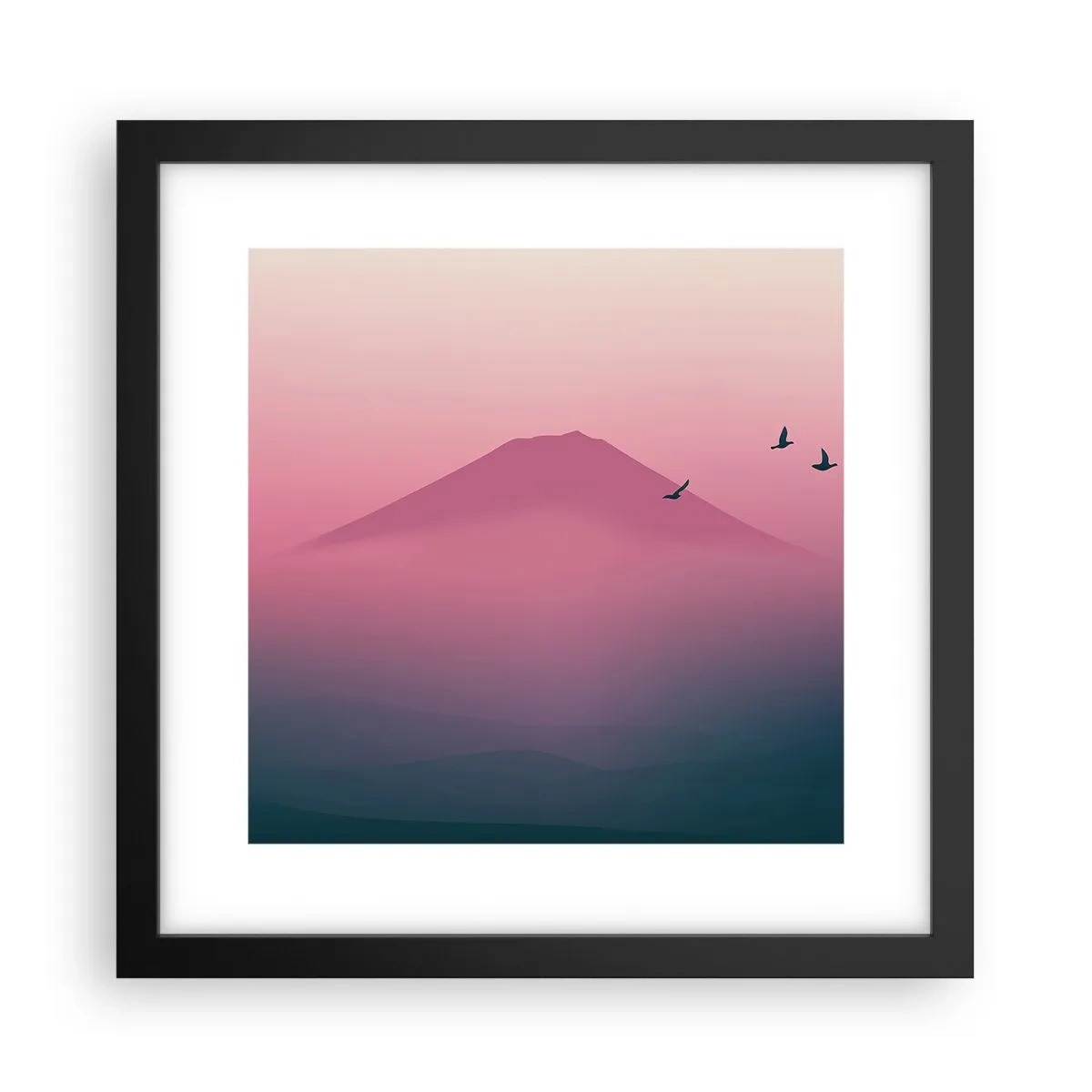 Poster in een zwarte lijst - Wandelaars boven de wolken - 30x30 cm