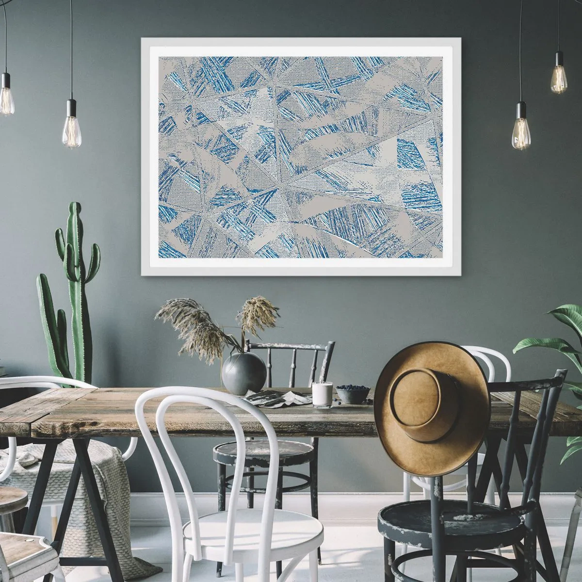 Poster in een witte lijst - In een blauwgrijs labyrint - 100x70 cm