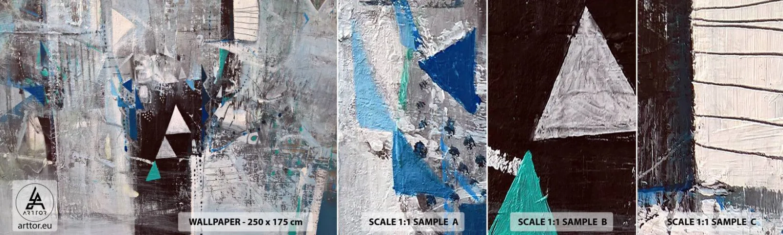 Fotobehang Monster Zelfklevend Deluxe Sticker - Overschrijvende volgorde van driehoeken - Abstractie, Deel, Modern patroon - 100x30 cm