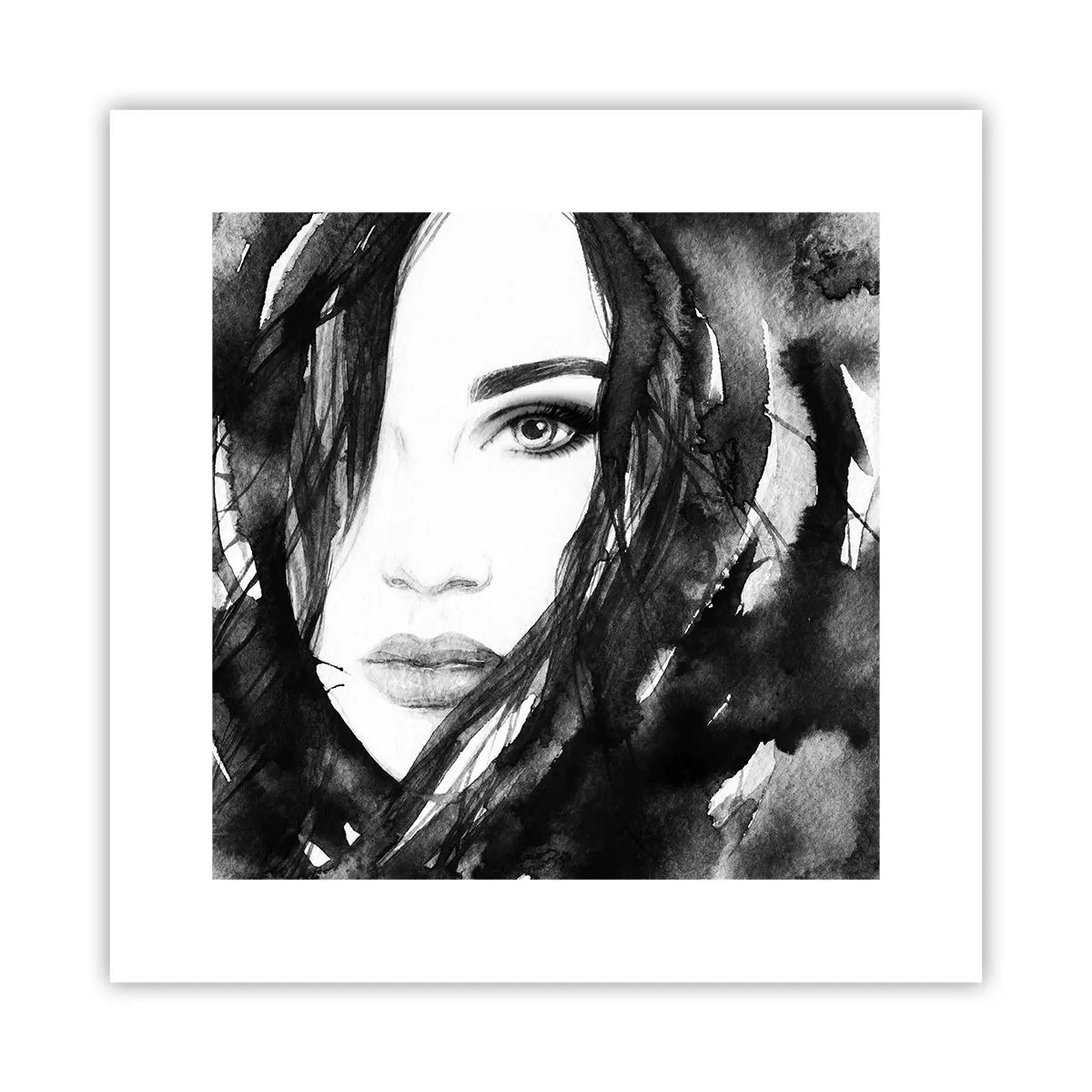Poster - Portret van een dame in zwart en wit - 30x30 cm