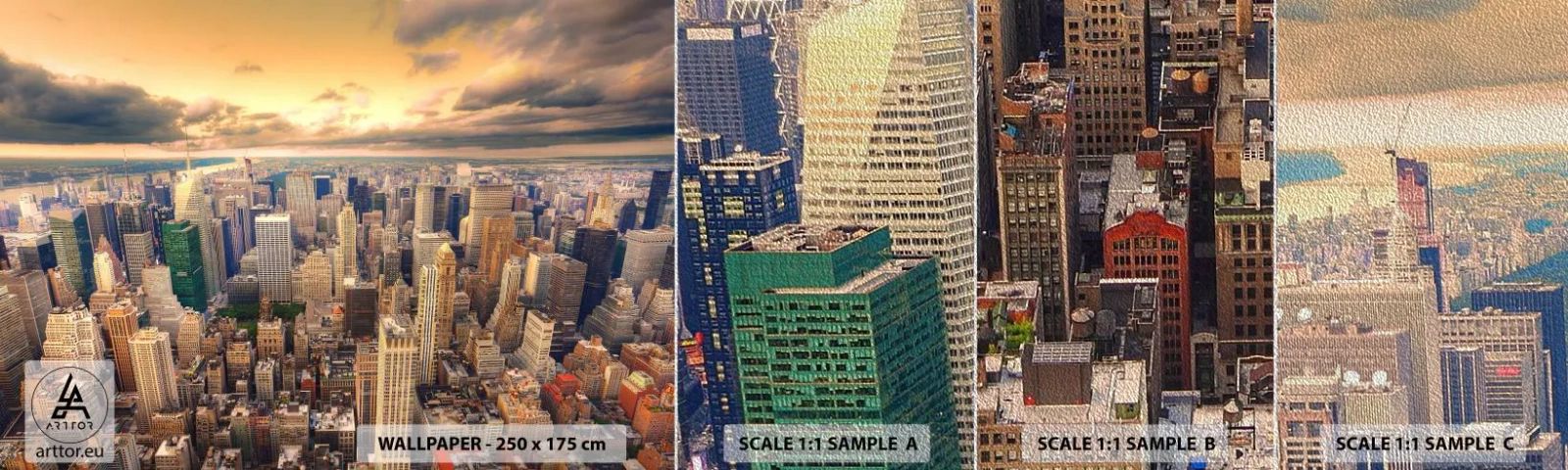 Fotobehang Monster Premium Sand - Vergulde metropool - Stad, New York, Architectuur - 100x30 cm