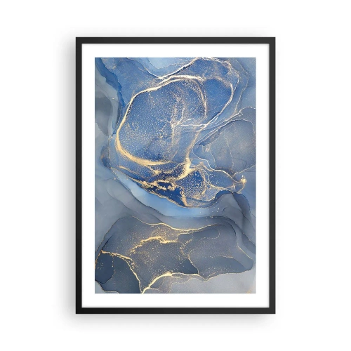 Poster in een zwarte lijst - Abstracte vlekken in tinten blauw en goud - 50x70cm - Goudstof - Moderne wanddecoratie voor woonkamer en slaapkamer ARTTOR