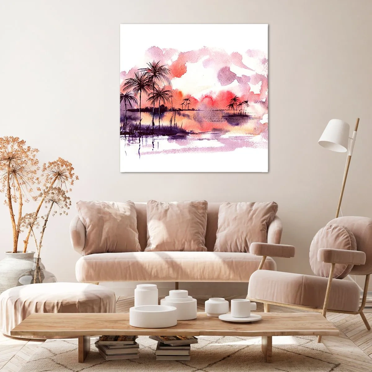 Schilderen op canvas - De rust van de tropen in het rood - 60x60 cm