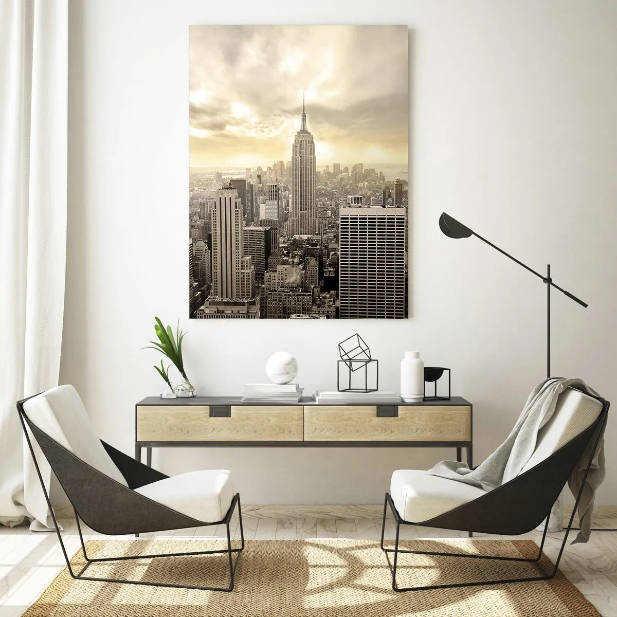 Schilderen op glas - New York geweven van grijs - 70x100 cm