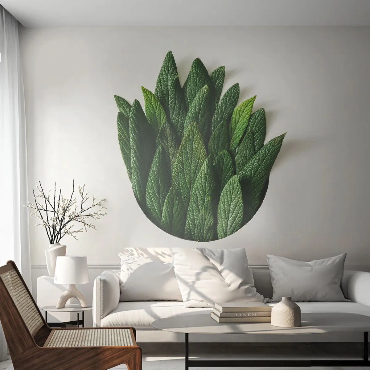 Fotobehang Standard Eco - Groene bladeren gerangschikt in een minimalistische, geometrische vorm - 100x70cm - Ongebreidelde nieuwsgierigheid - Moderne wanddecoratie voor woonkamer en slaapkamer ARTTOR