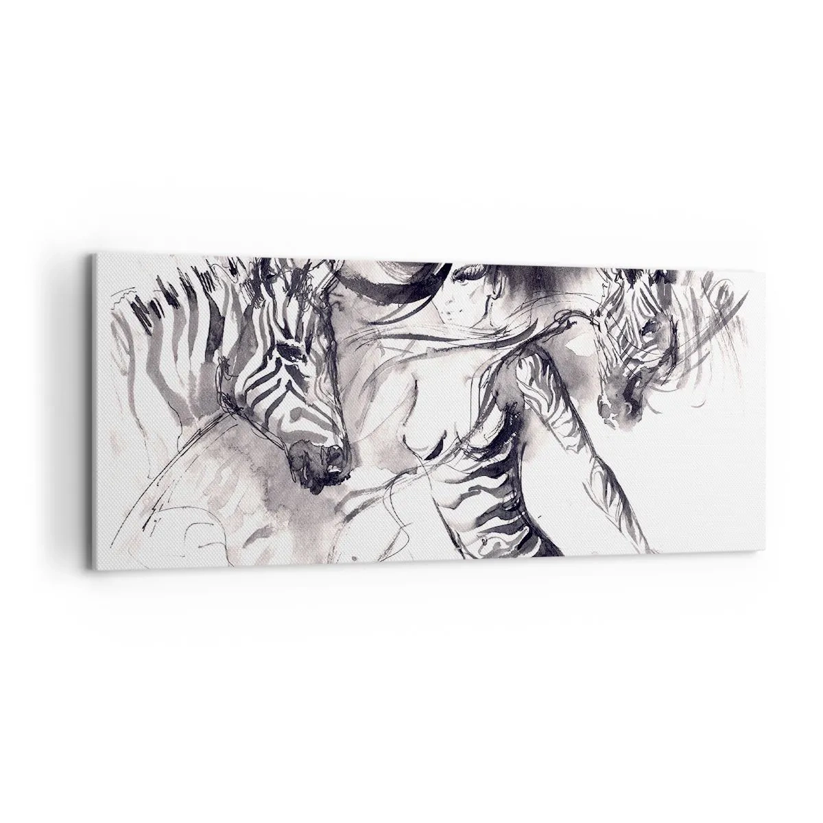 Schilderen op canvas - Dansend met de zebra's - 120x50 cm