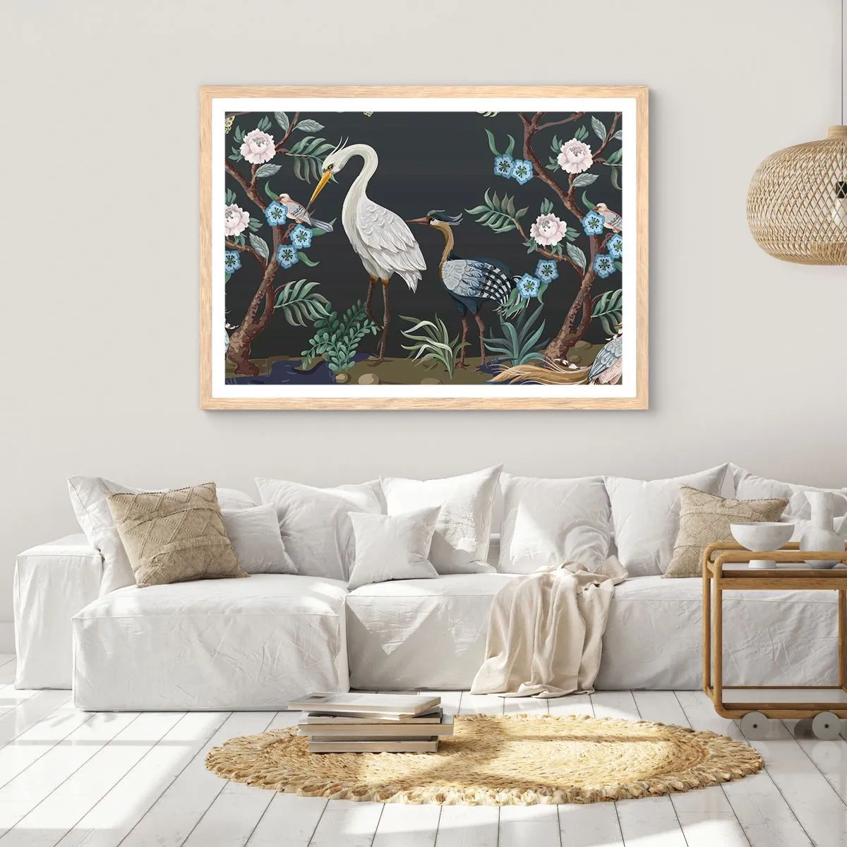 Een poster in een licht eiken lijst - Vogelparade - 91x61 cm