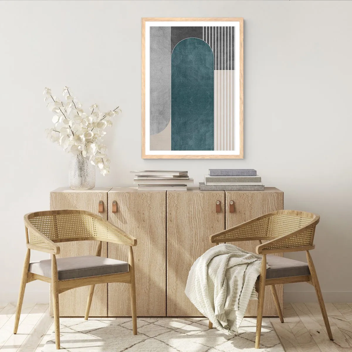 Een poster in een licht eiken lijst - Compositie op niveau - 50x70 cm