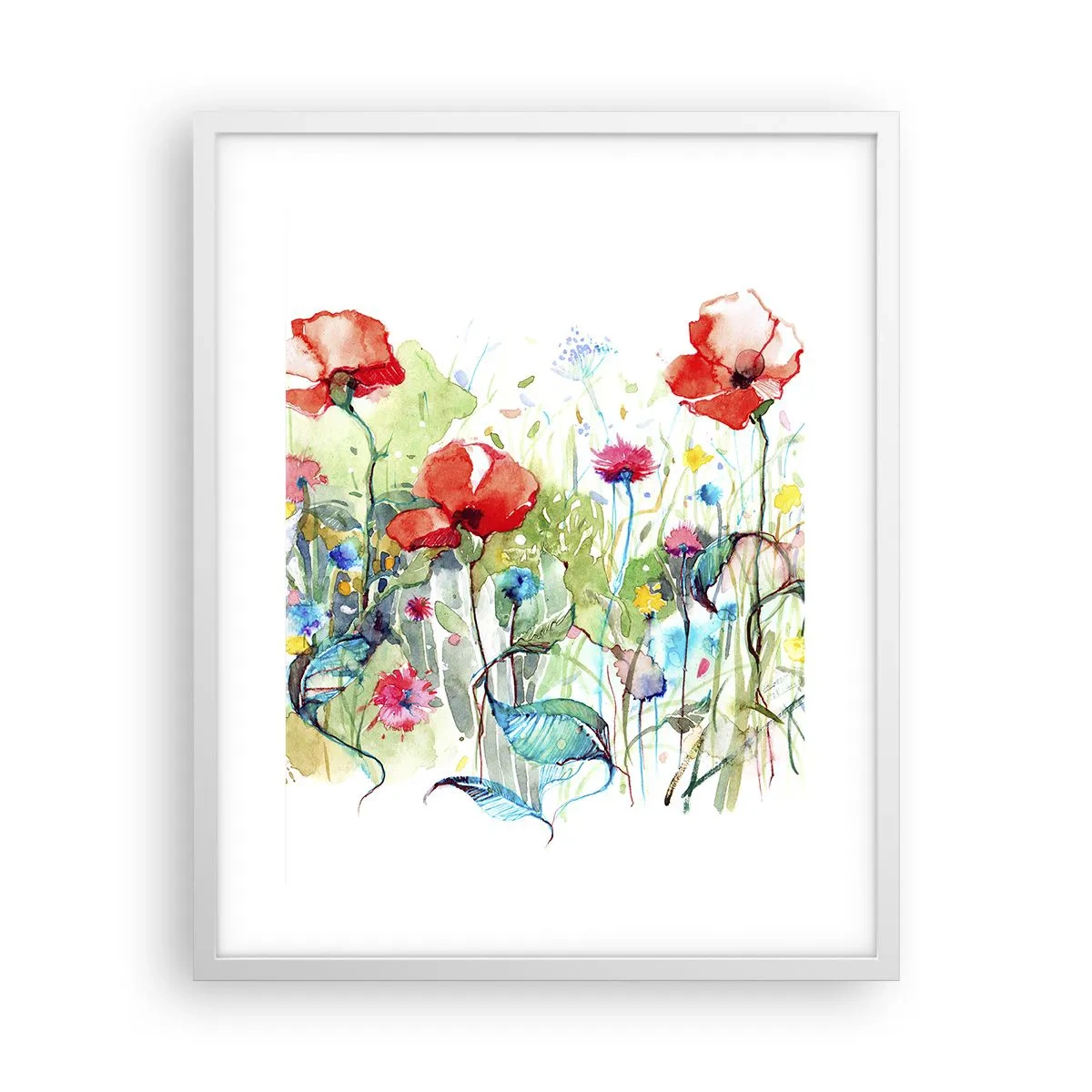 Poster in een witte lijst - Bloeiende meiweide - 40x50 cm