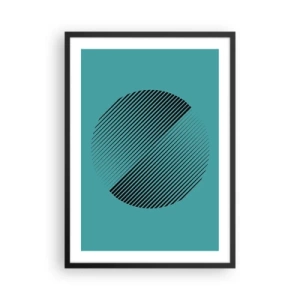 Poster in een zwarte lijst - Minimalistische cirkelgrafiek met lijnen op een turquoise achtergrond - 50x70cm - Cirkel – een geometrische variatie - Moderne wanddecoratie voor woonkamer en slaapkamer ARTTOR