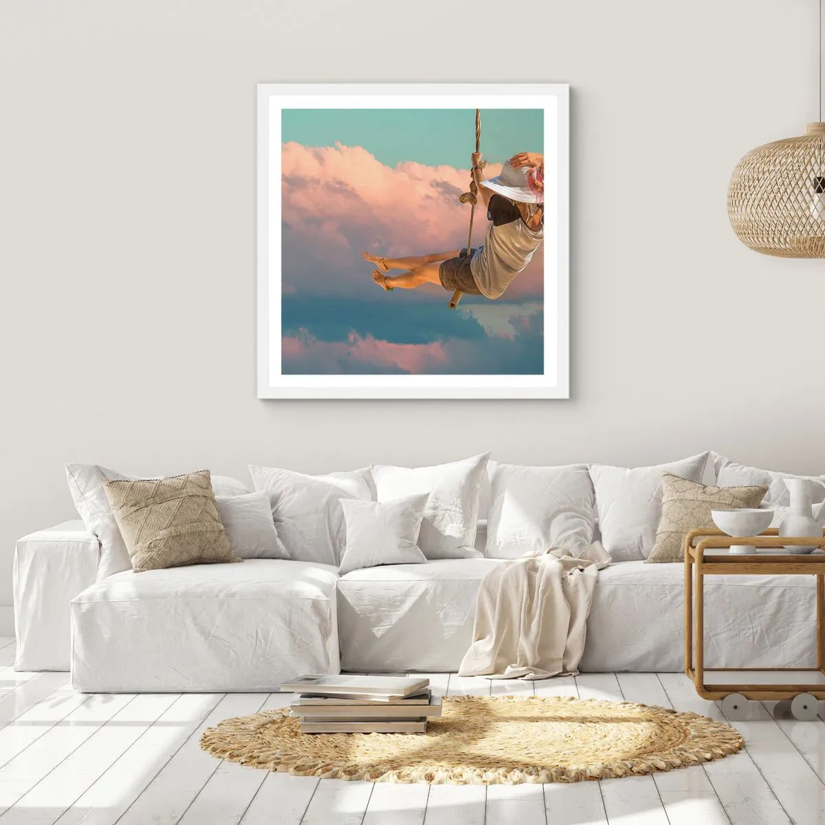 Poster in een witte lijst - Plezier in de wolken - 40x40 cm